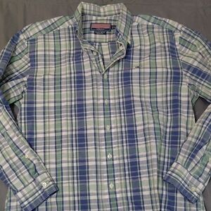 Vineyard Vines Blue and Green Checkered Shirt